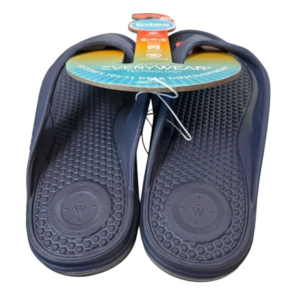New Totes Everywhere Men's Navy Slide Flip Flop Thong Sandals 10